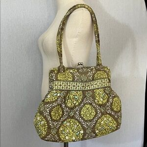 Vera Bradley Sitting In A Tree Quilted large kiss-lock shoulder green white Bag